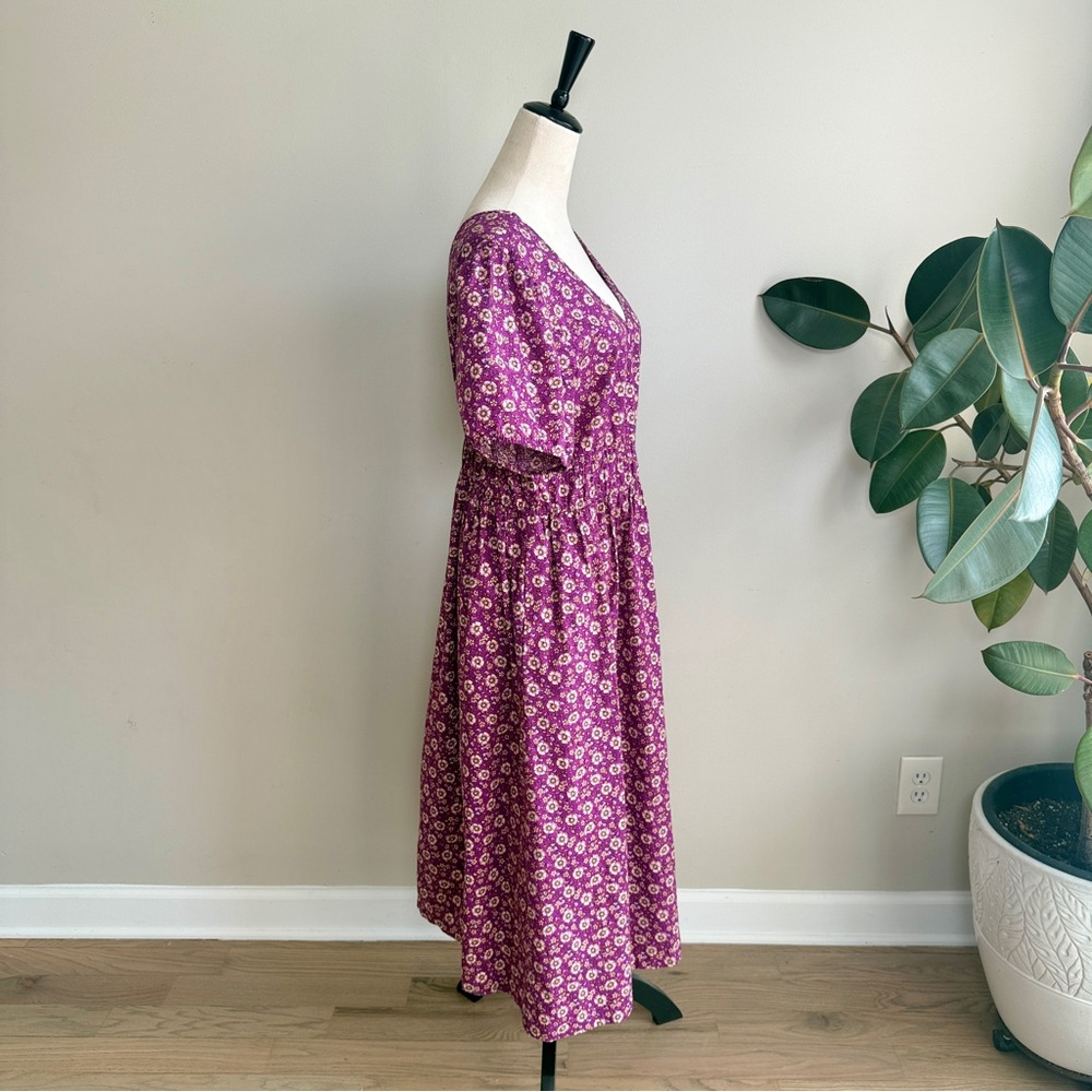 J.Crew Floral V-neck V-back Smocked Waist Puff Sleeve Midi Dress 14 - Picture 8 of 12